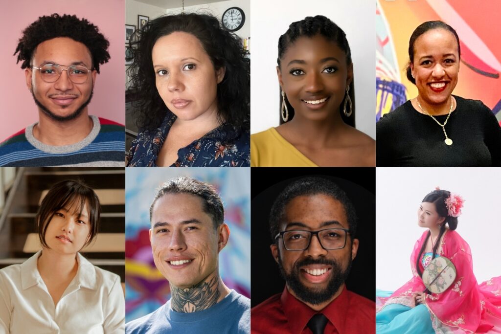 Headshots of Adonis Holmes, Anna Gonzalez, Chastity Williams, L Sam Zhang, Nikki Kirk, Npaus Baim Her, Timothy Johnson, and Wakinyan Chief.
