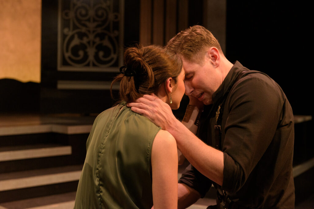 Actors Libby Zabit and Sam McCalla as Ophelia and Hamlet in Barter Theatre's 2025 production of Hamlet.