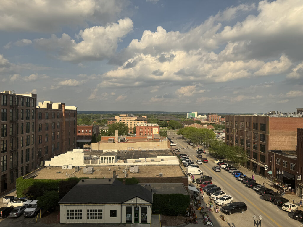 An overhead view of a campus.