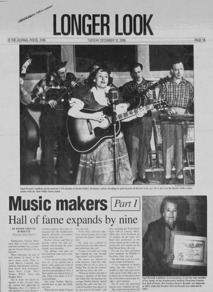 A copy of a newspaper page featuring musicians and titled "Longer Look" and "Music Makers, hall of fame expands by nine."