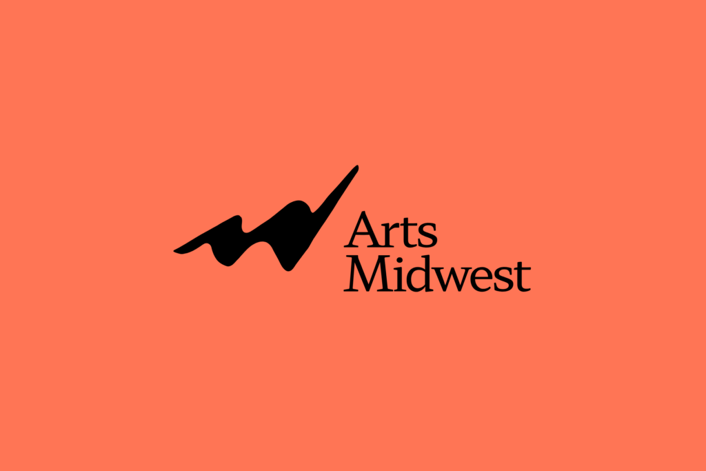 Arts Midwest logo on coral background.