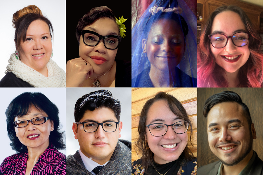 Grid of headshots of eight smiling people.